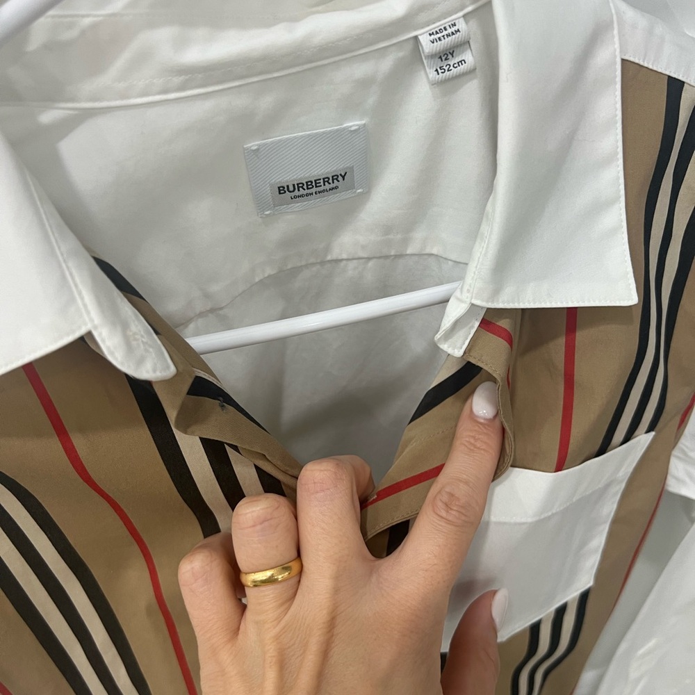 Burberry Kids Button Down Shirt - White, Tan, Red, Black - Picture 3 of 4